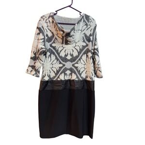 Frank Lyman Sweater Dress - Floral Print, Faux Leather‎ Trim - Size 14